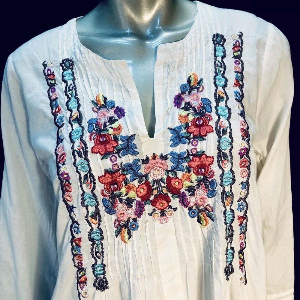 Johnny Was Embroidered Peasant Shirt Top